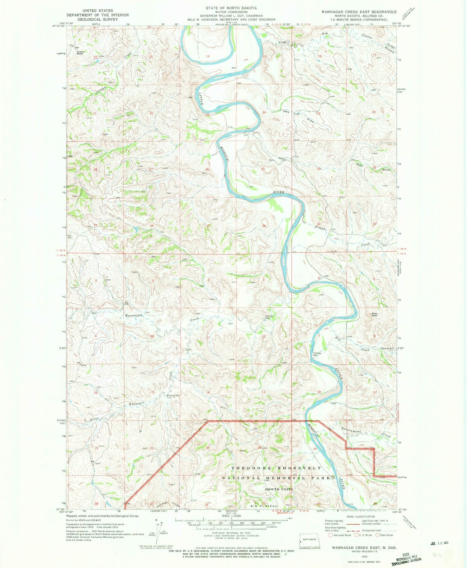 Classic USGS Wannagan Creek East North Dakota 7.5'x7.5' Topo Map Image