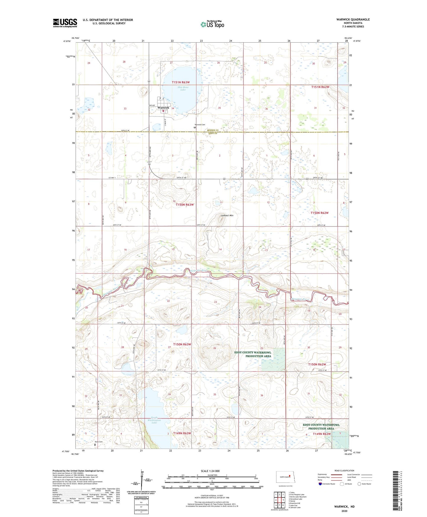 Warwick North Dakota US Topo Map Image
