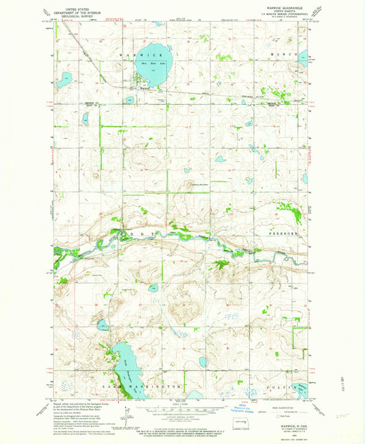 Classic USGS Warwick North Dakota 7.5'x7.5' Topo Map Image