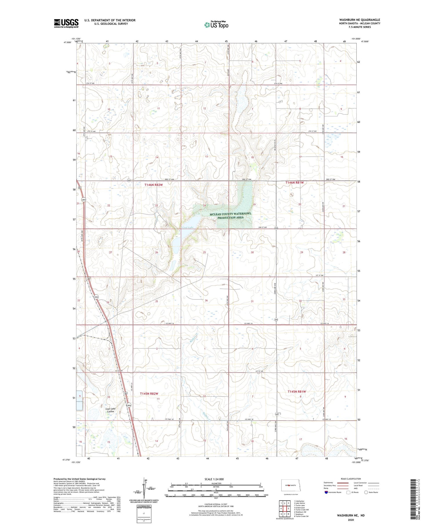 Washburn NE North Dakota US Topo Map Image
