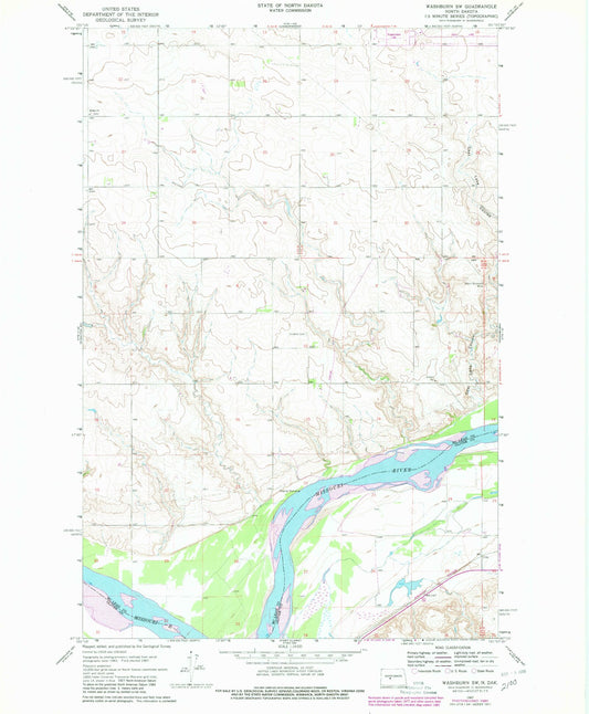 Classic USGS Washburn SW North Dakota 7.5'x7.5' Topo Map Image