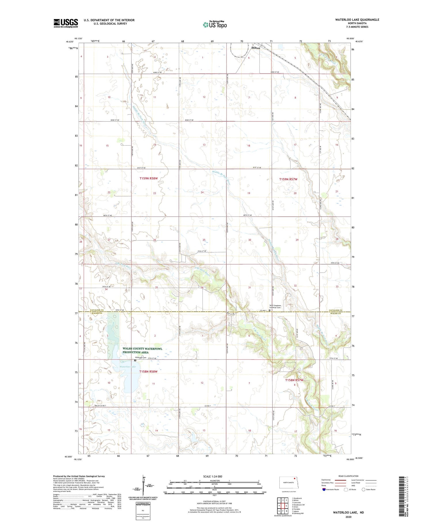 Waterloo Lake North Dakota US Topo Map Image