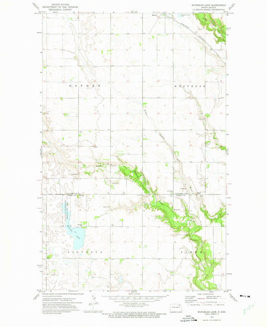 Classic USGS Waterloo Lake North Dakota 7.5'x7.5' Topo Map Image