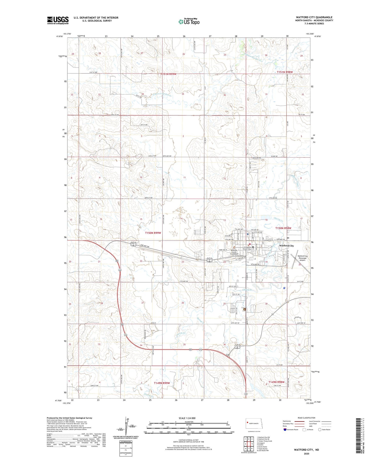 Watford City North Dakota US Topo Map Image