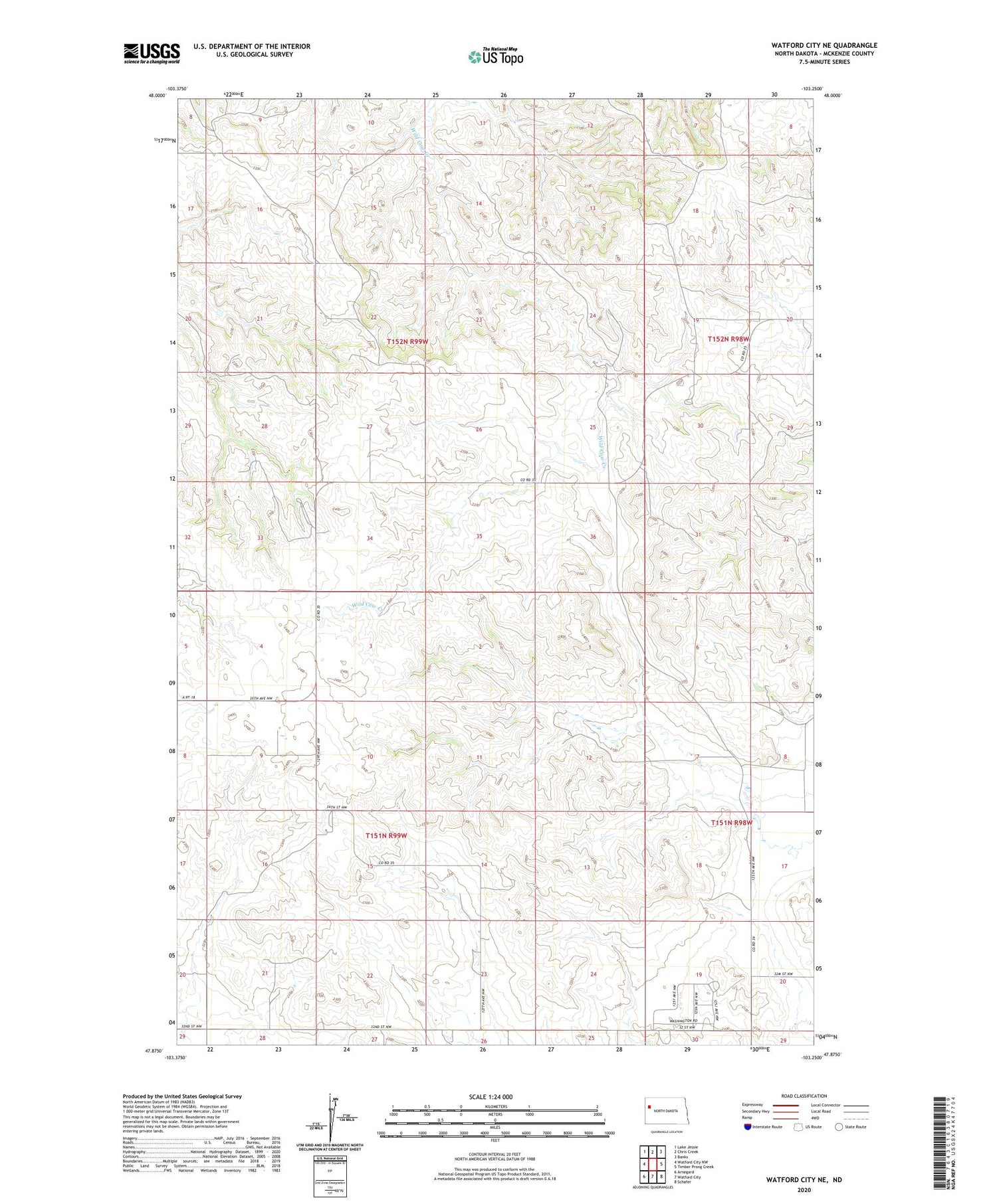 Watford City NE North Dakota US Topo Map Image