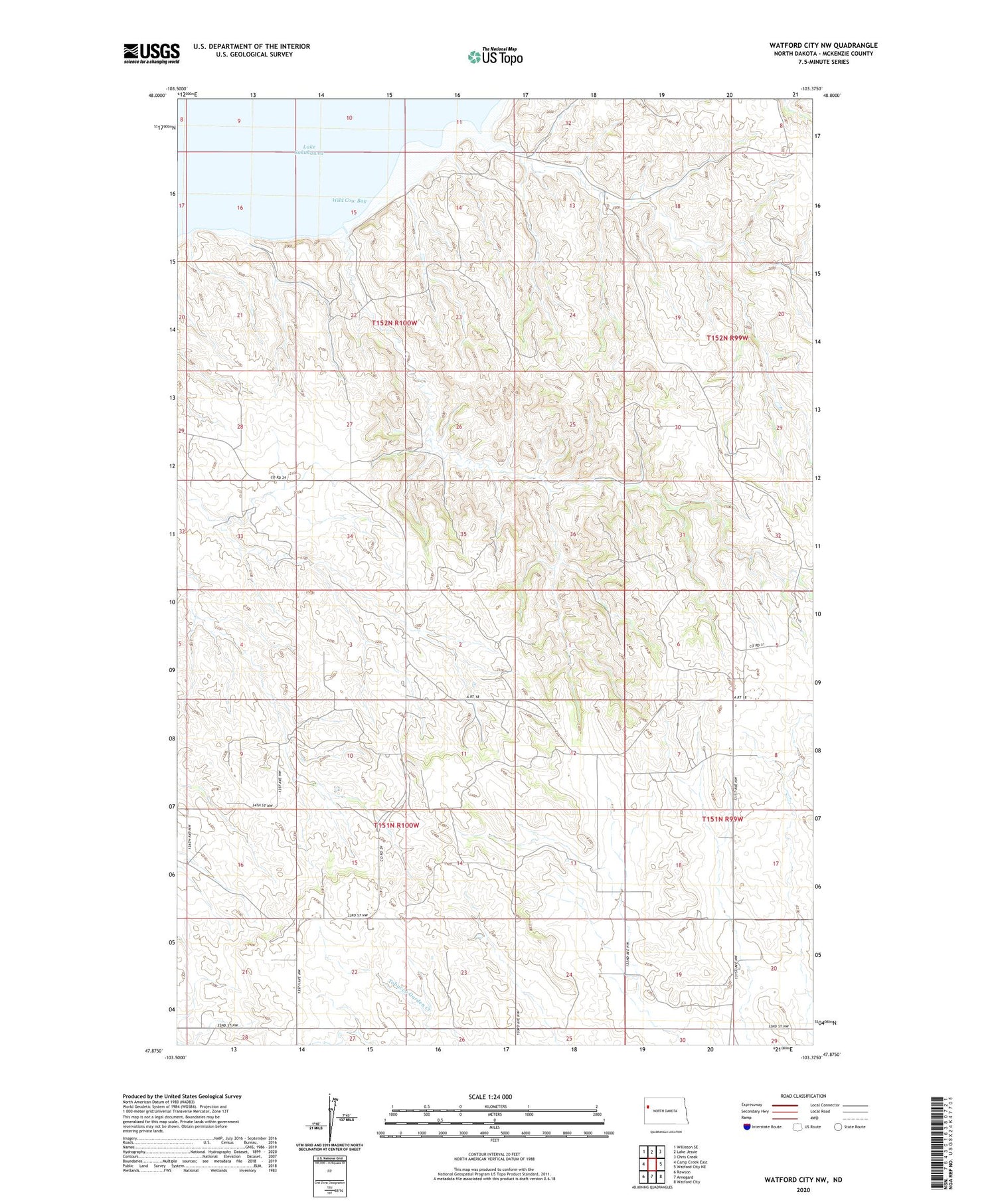Watford City NW North Dakota US Topo Map Image