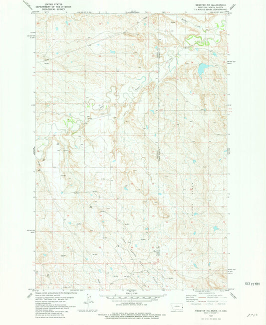 Classic USGS Webster NE Montana 7.5'x7.5' Topo Map Image