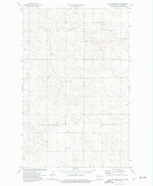 Classic USGS West Bonetraill North Dakota 7.5'x7.5' Topo Map Image