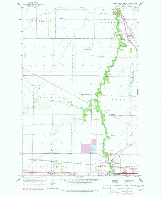 Classic USGS West Fargo North North Dakota 7.5'x7.5' Topo Map Image