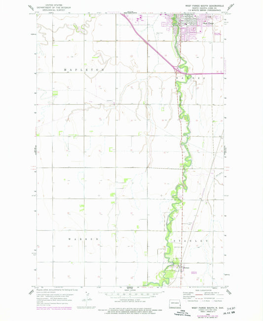Classic USGS West Fargo South North Dakota 7.5'x7.5' Topo Map Image