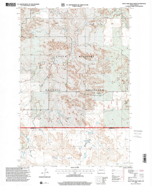 Classic USGS West Fork Deep Creek North Dakota 7.5'x7.5' Topo Map Image