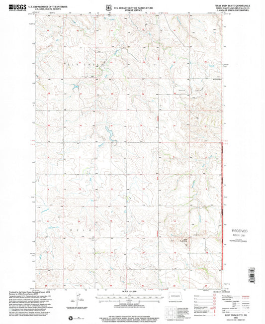 Classic USGS West Twin Butte North Dakota 7.5'x7.5' Topo Map Image