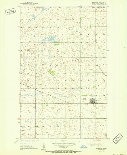 Classic USGS Westhope North Dakota 7.5'x7.5' Topo Map Image