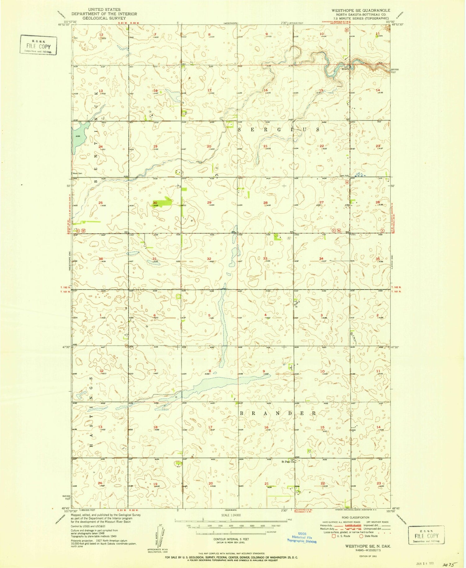 Classic USGS Westhope SE North Dakota 7.5'x7.5' Topo Map Image