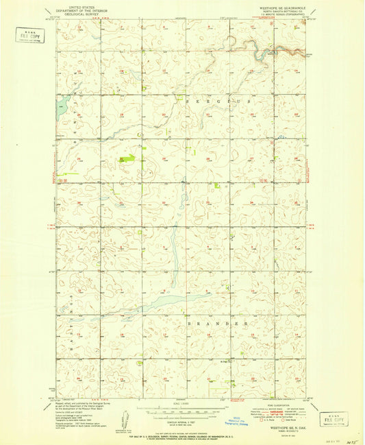 Classic USGS Westhope SE North Dakota 7.5'x7.5' Topo Map Image