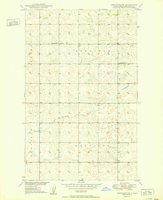 Classic USGS Westhope SW North Dakota 7.5'x7.5' Topo Map Image