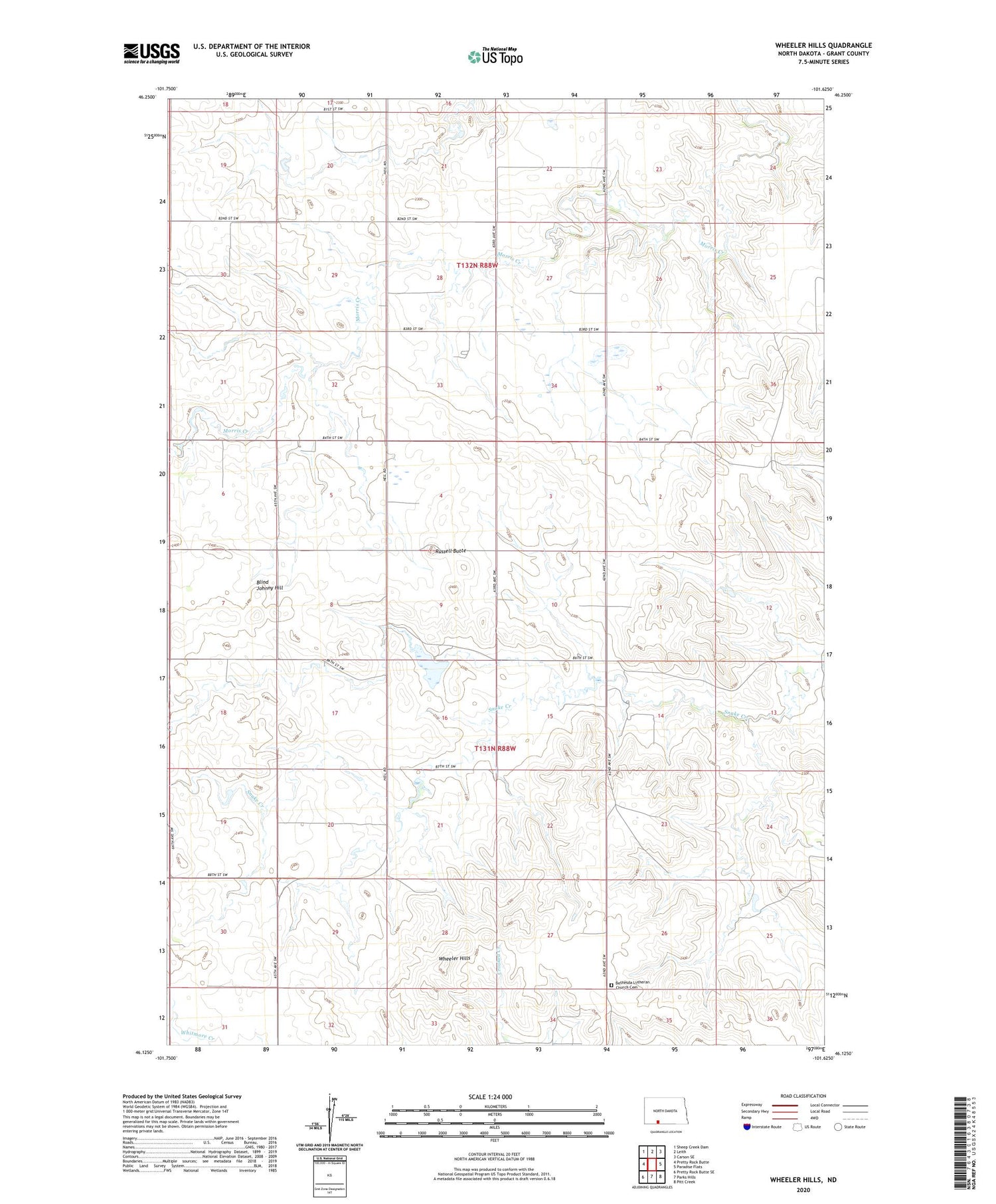 Wheeler Hills North Dakota US Topo Map Image