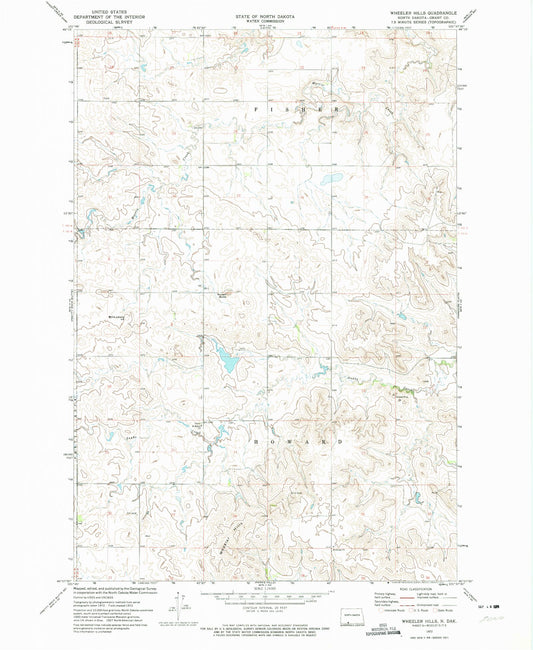 Classic USGS Wheeler Hills North Dakota 7.5'x7.5' Topo Map Image