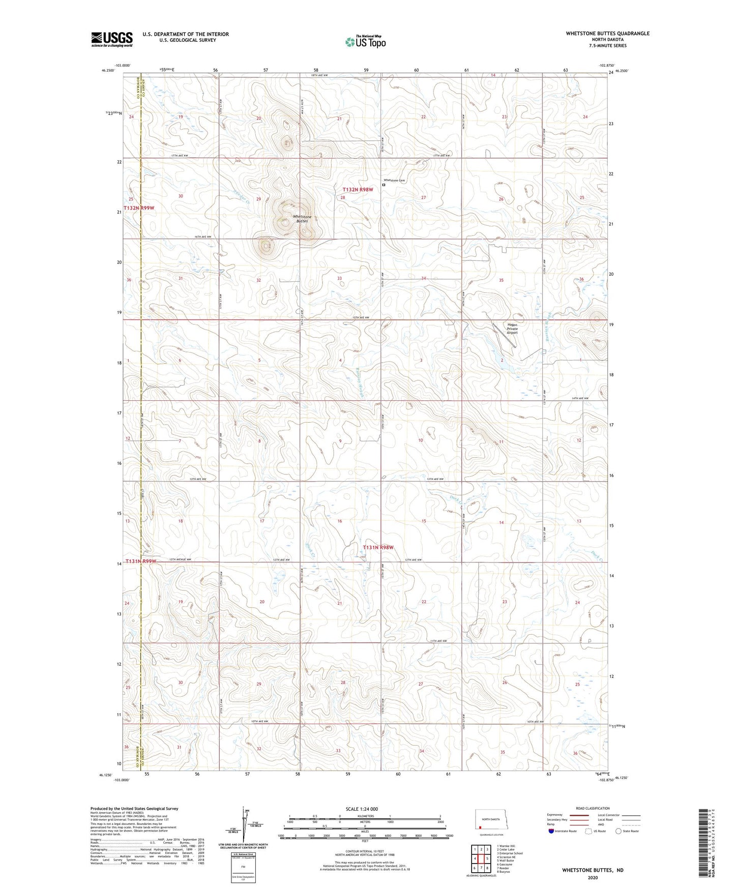 Whetstone Buttes North Dakota US Topo Map Image