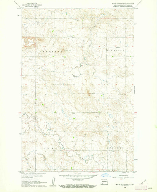 Classic USGS White Butte East North Dakota 7.5'x7.5' Topo Map Image