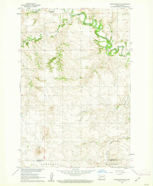 Classic USGS White Butte NE North Dakota 7.5'x7.5' Topo Map Image