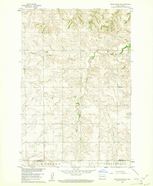 Classic USGS White Butte NW North Dakota 7.5'x7.5' Topo Map Image