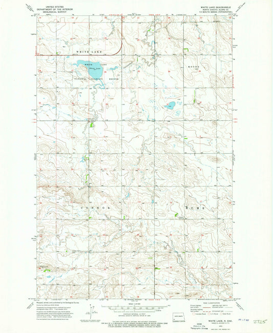 Classic USGS White Lake North Dakota 7.5'x7.5' Topo Map Image