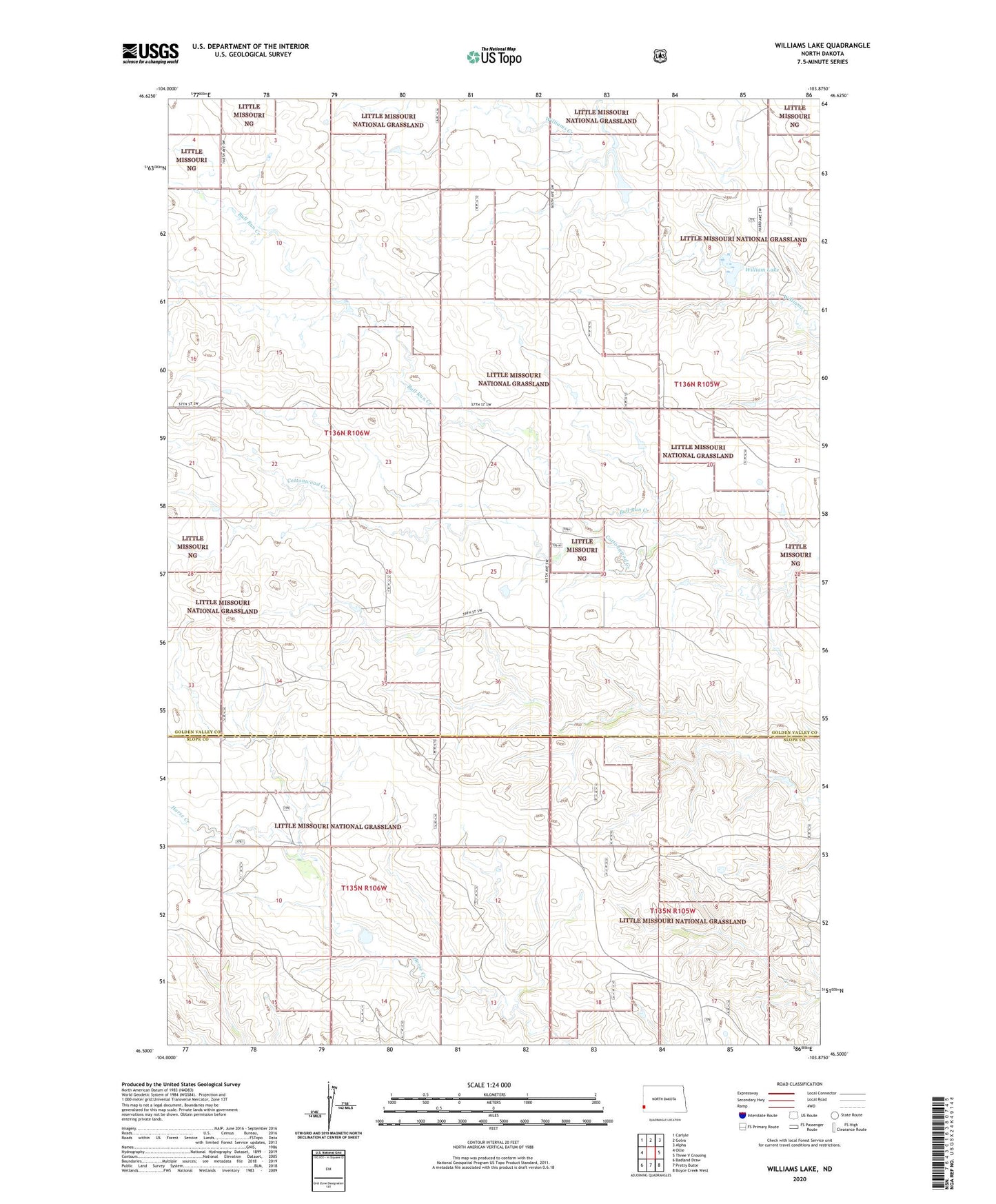 Williams Lake North Dakota US Topo Map Image