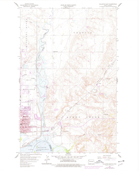 Classic USGS Williston East North Dakota 7.5'x7.5' Topo Map Image