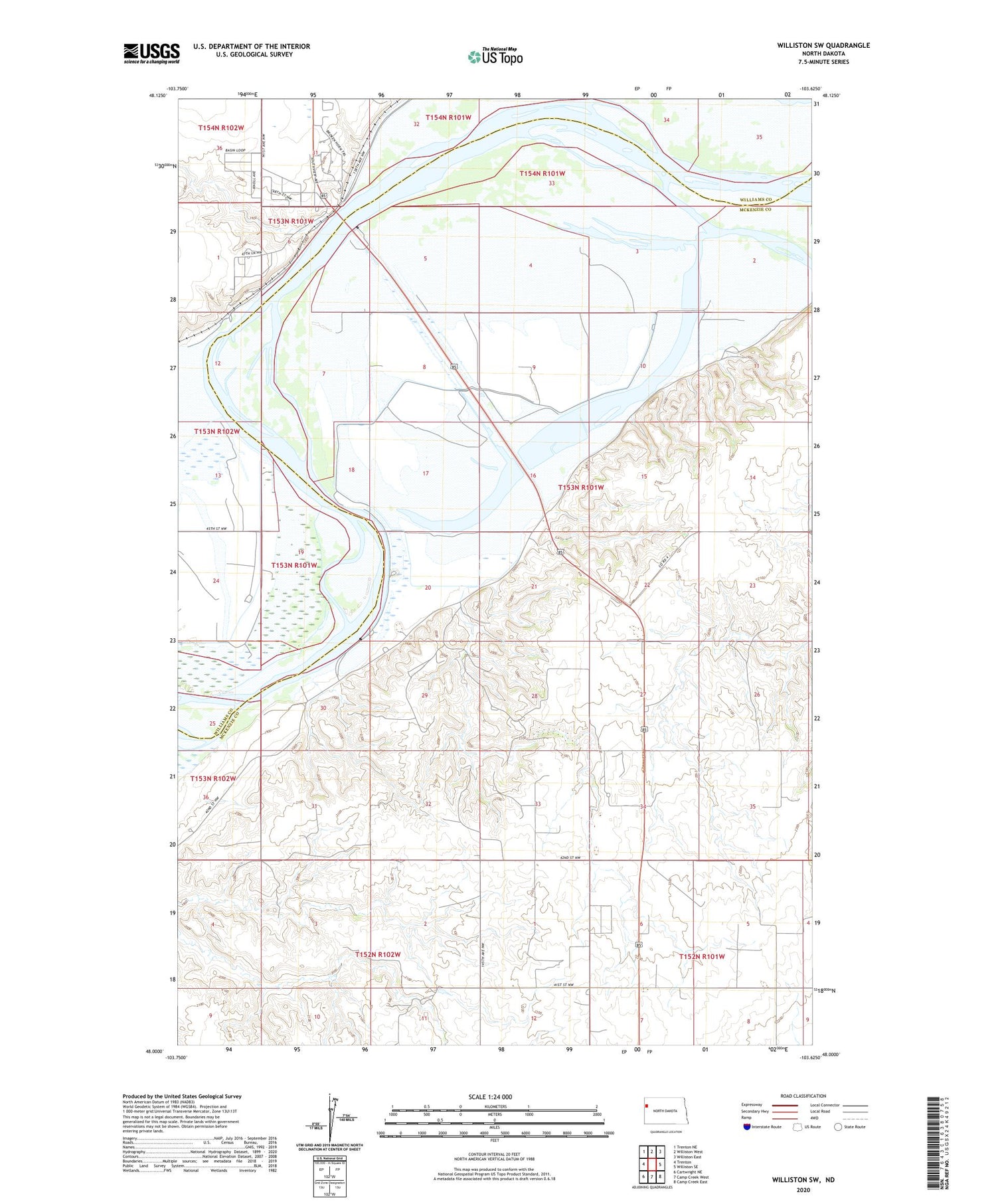Williston SW North Dakota US Topo Map Image