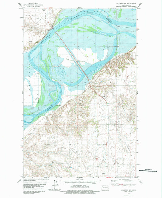 Classic USGS Williston SW North Dakota 7.5'x7.5' Topo Map Image