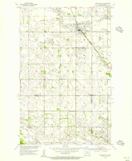 Classic USGS Willow City North Dakota 7.5'x7.5' Topo Map Image