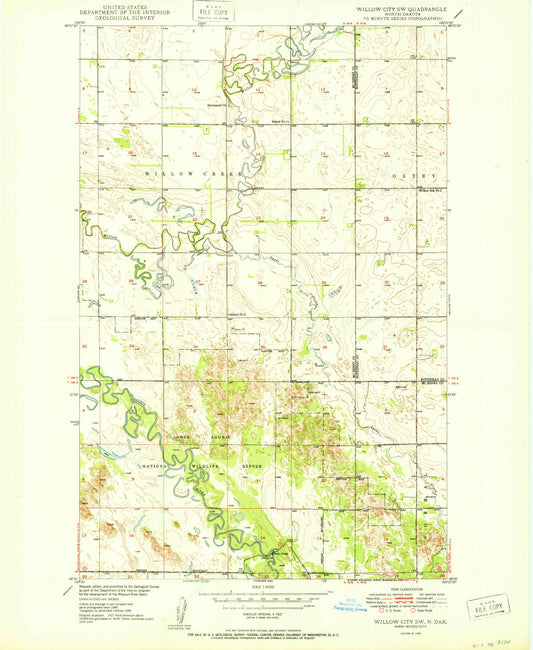 Classic USGS Willow City SW North Dakota 7.5'x7.5' Topo Map Image