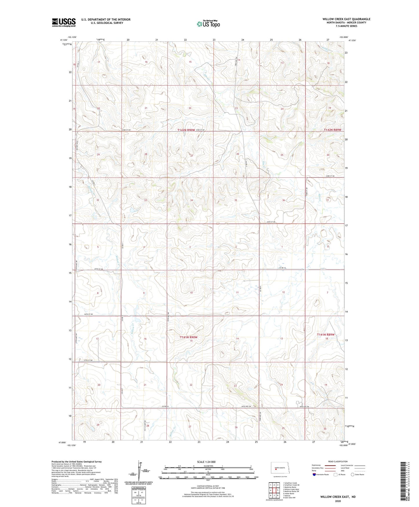 Willow Creek East North Dakota US Topo Map Image