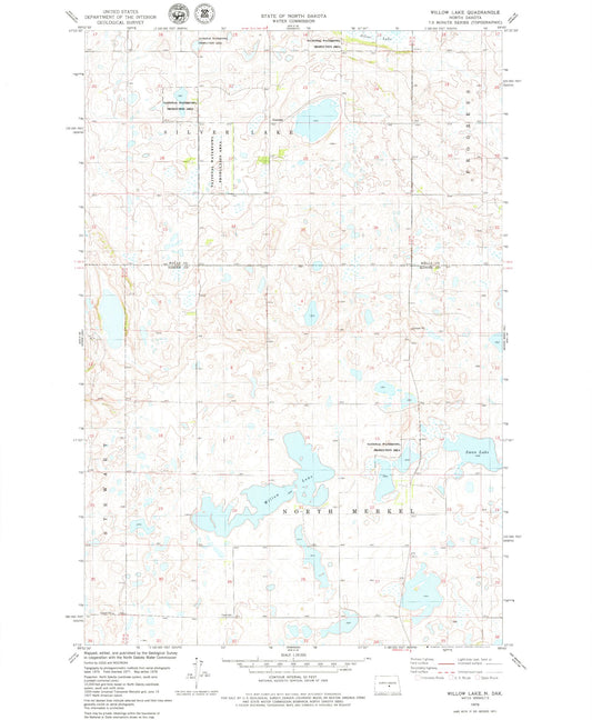 Classic USGS Willow Lake North Dakota 7.5'x7.5' Topo Map Image