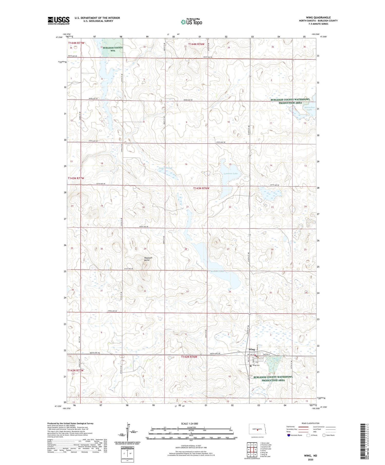 Wing North Dakota US Topo Map Image