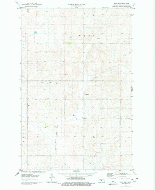 Classic USGS Wing SE North Dakota 7.5'x7.5' Topo Map Image