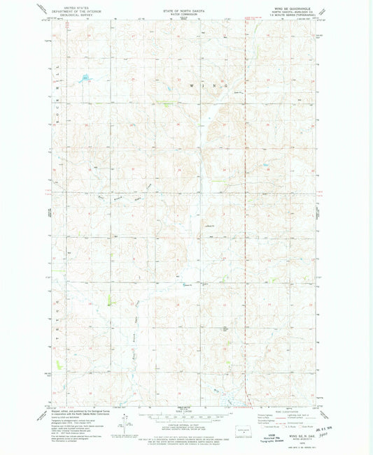 Classic USGS Wing SE North Dakota 7.5'x7.5' Topo Map Image