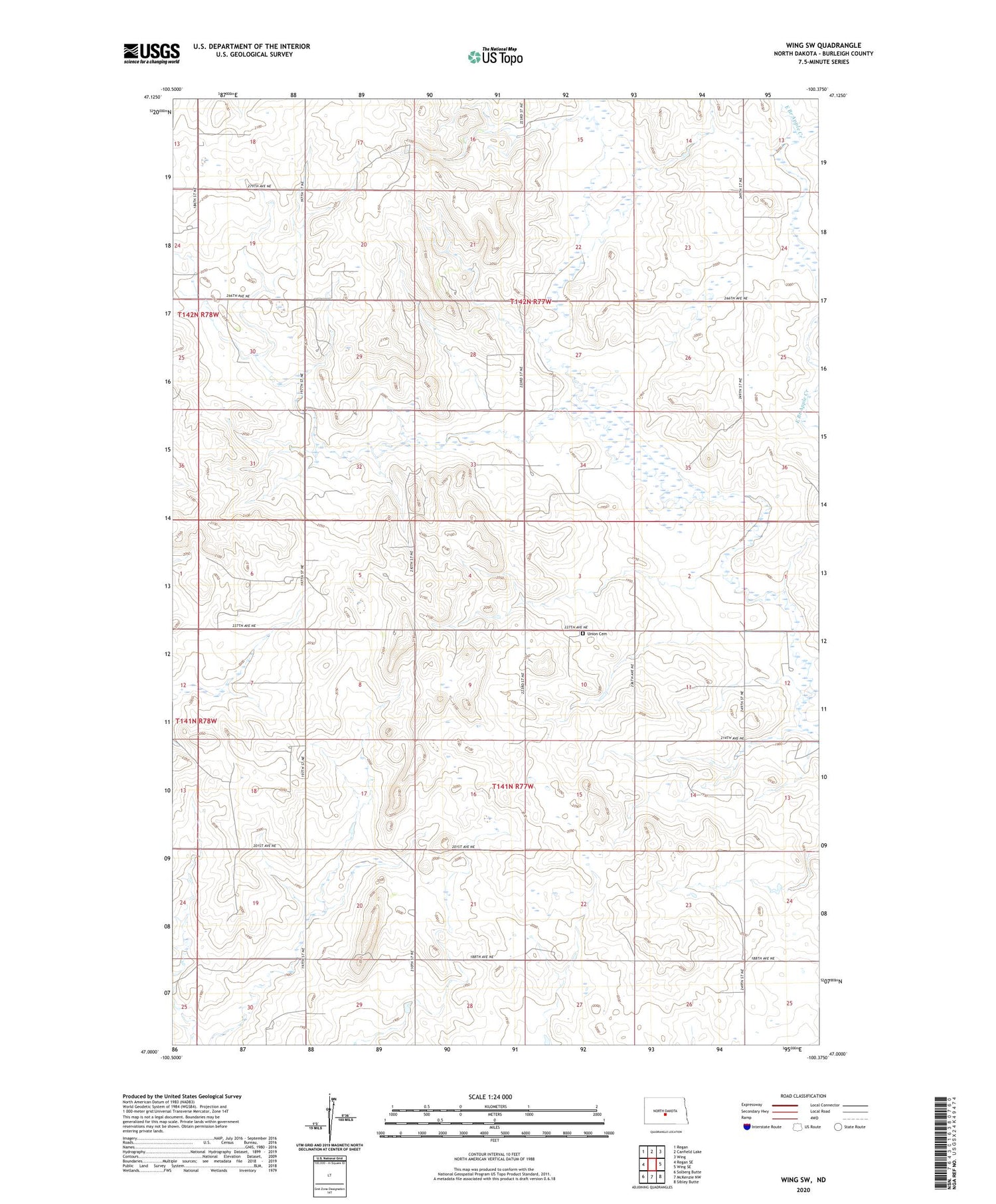 Wing SW North Dakota US Topo Map Image