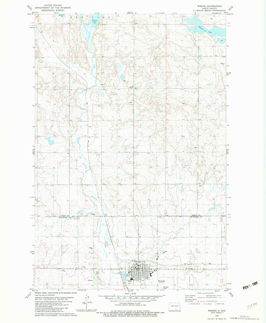Classic USGS Wishek North Dakota 7.5'x7.5' Topo Map Image