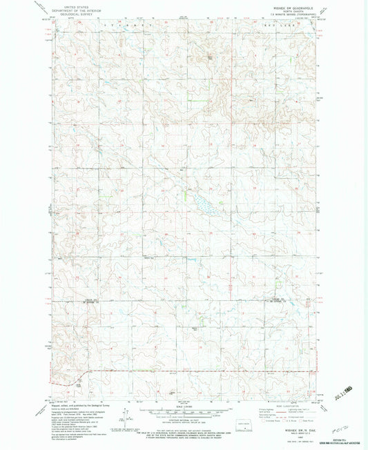 Classic USGS Wishek SW North Dakota 7.5'x7.5' Topo Map Image
