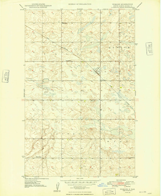 Classic USGS Woburn North Dakota 7.5'x7.5' Topo Map Image