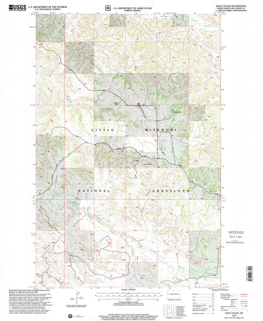 Classic USGS Wolf Coulee North Dakota 7.5'x7.5' Topo Map Image