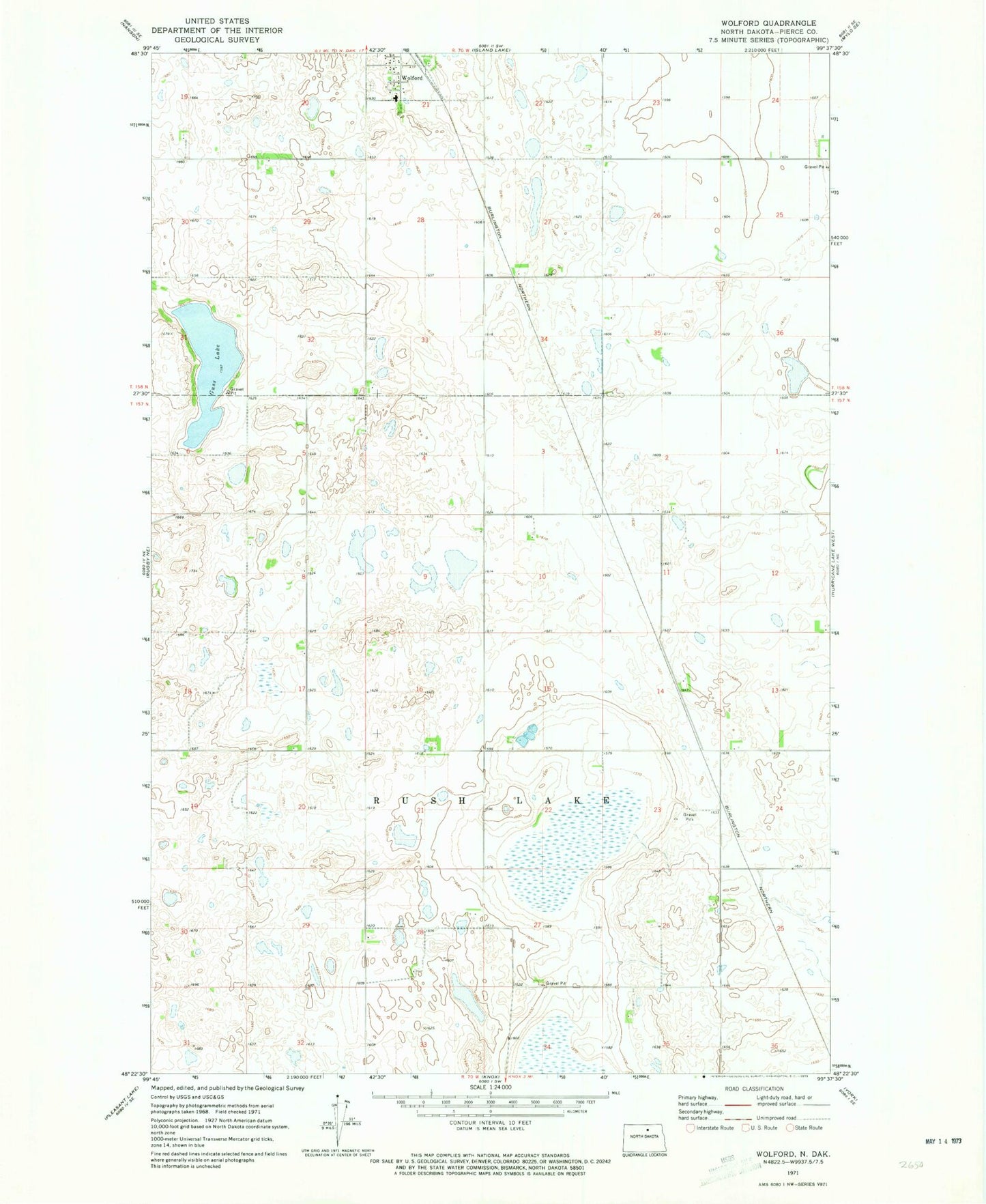 Classic USGS Wolford North Dakota 7.5'x7.5' Topo Map Image