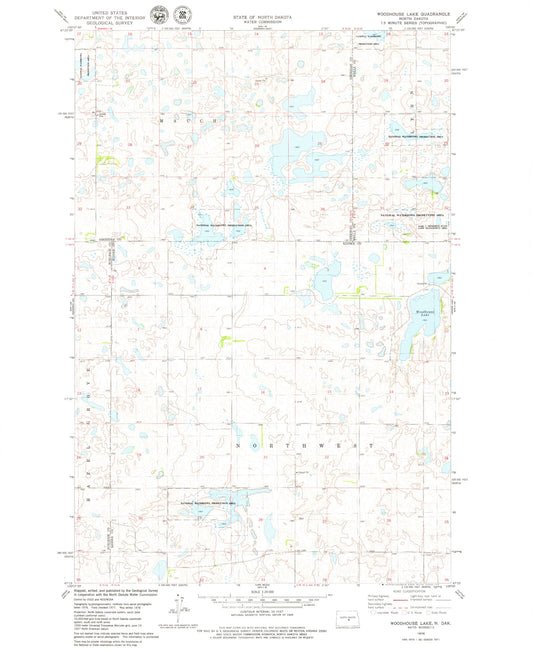 Classic USGS Woodhouse Lake North Dakota 7.5'x7.5' Topo Map Image