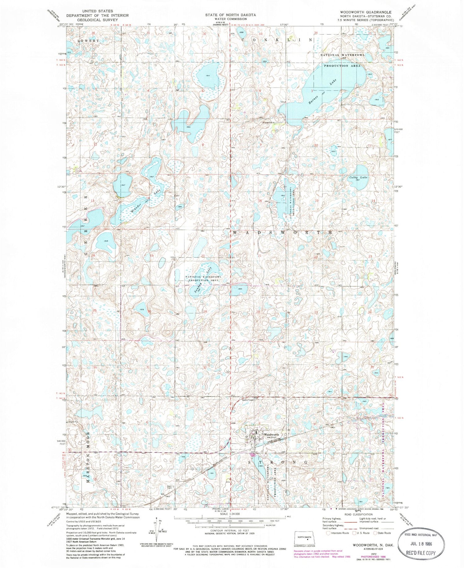 Classic USGS Woodworth North Dakota 7.5'x7.5' Topo Map Image