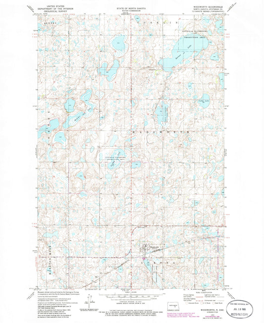 Classic USGS Woodworth North Dakota 7.5'x7.5' Topo Map Image
