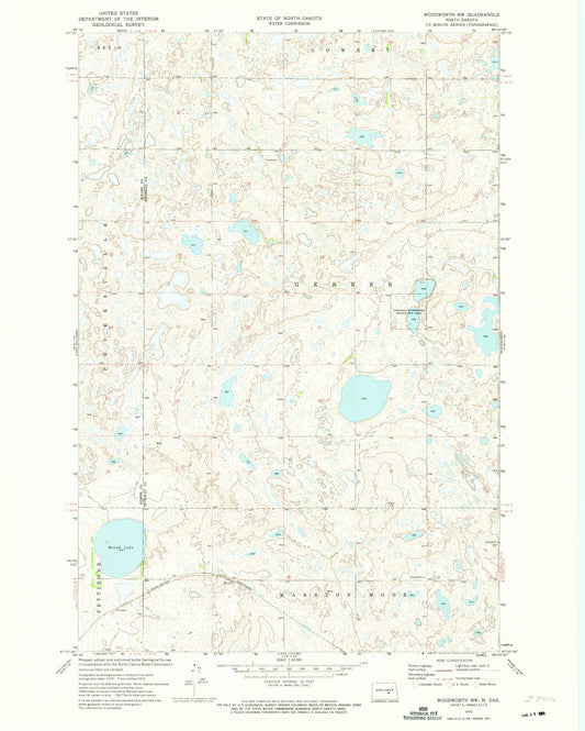 Classic USGS Woodworth NW North Dakota 7.5'x7.5' Topo Map Image