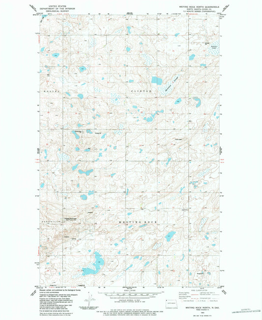 Classic USGS Writing Rock North North Dakota 7.5'x7.5' Topo Map Image