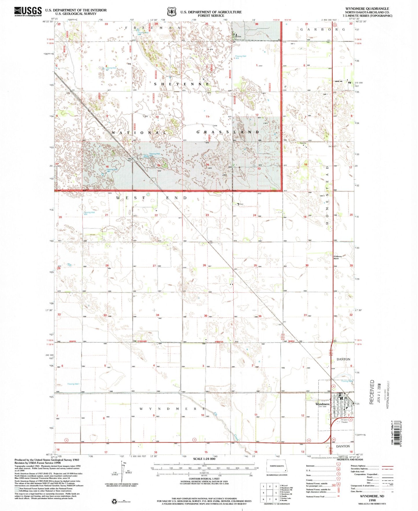 Classic USGS Wyndmere North Dakota 7.5'x7.5' Topo Map Image